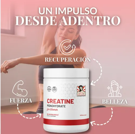 Creatina Monohidratada, For Women, sin azúcar con colágeno y BCAA, Sin Sabor